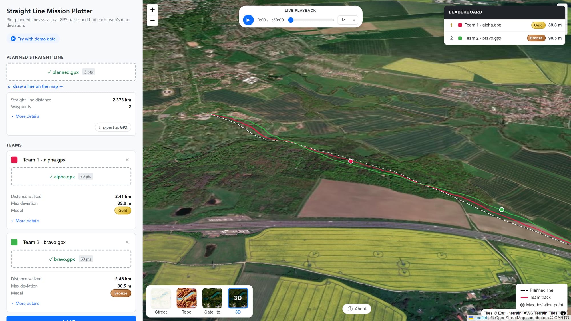 Straight Line Mission Plotter